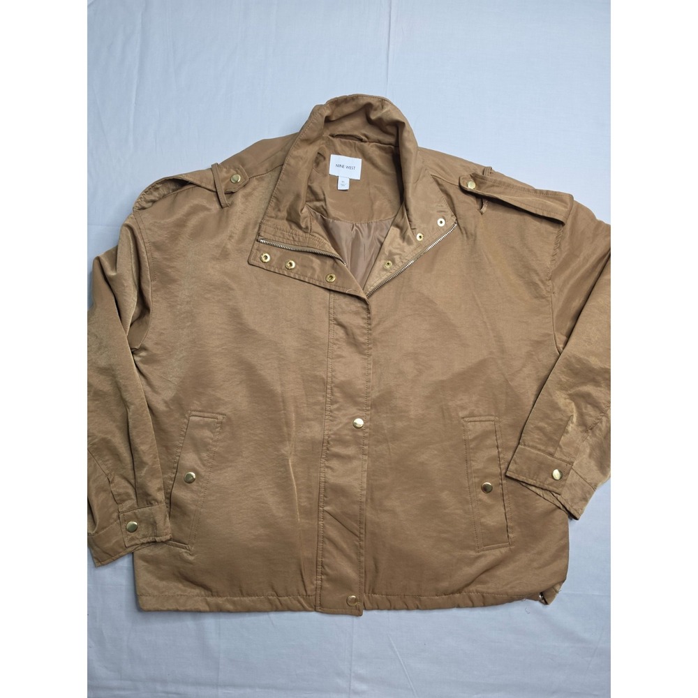 Nine West Jacket Women's XL Brown Rayon Shoulder Straps Full Zip Winter Wear